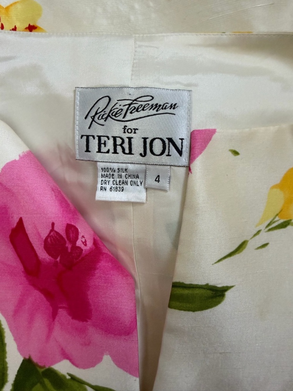 Rickie Freeman for Teri Jon Strapless Floral Dress in White, Pink & Yellow - Picture 10 of 12